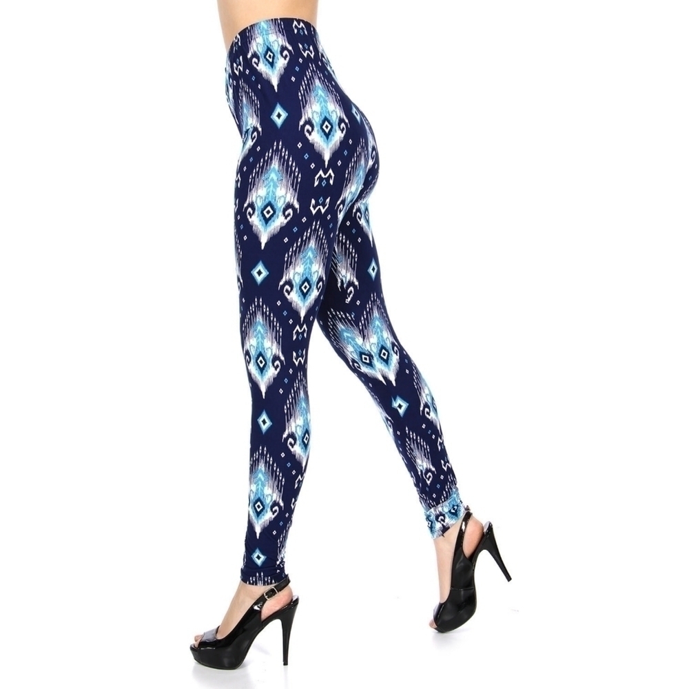 LEGGINGS DEPOT Blue & White Designed Full Length Leggings Size 12 NWT